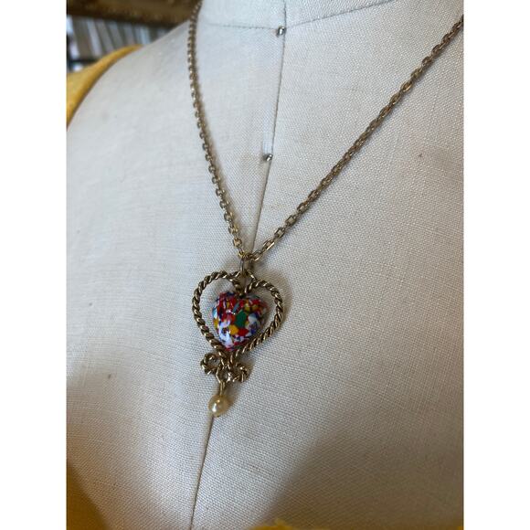 vintage 1970s millifore heart necklace sarah coventry braided goldtone jewelry - Picture 3 of 7